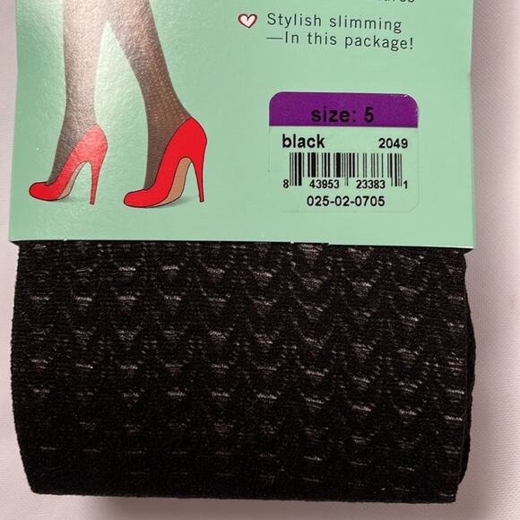 SPANX Assets Shaping Tights Textured Wish Bone Black Size 5 Flattens Smoothes - Picture 3 of 7